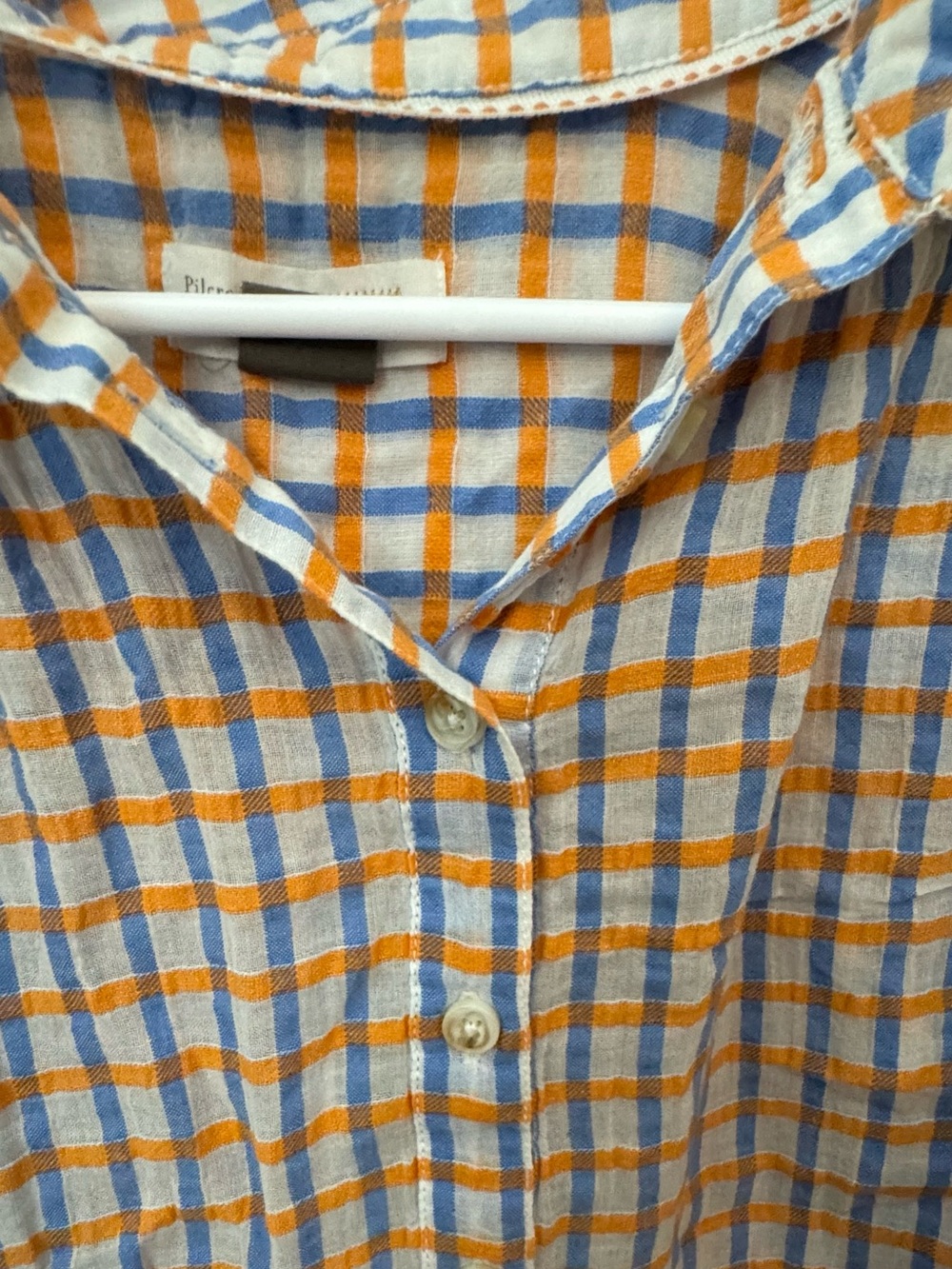 Anthropologie Pilcro Plaid Linen Blend Popover Blouse | Small | Blue & Orange A - Picture 2 of 4